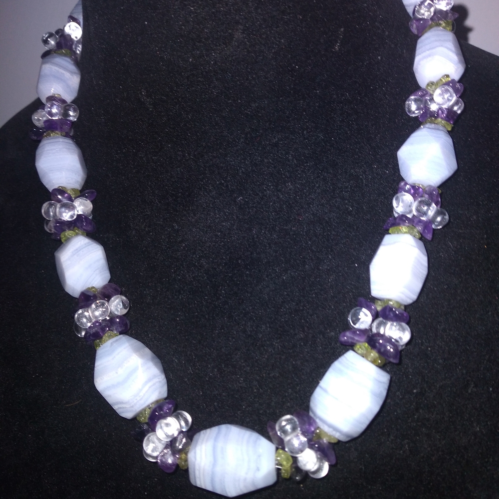 Blue Lace Agate Necklace with earrings